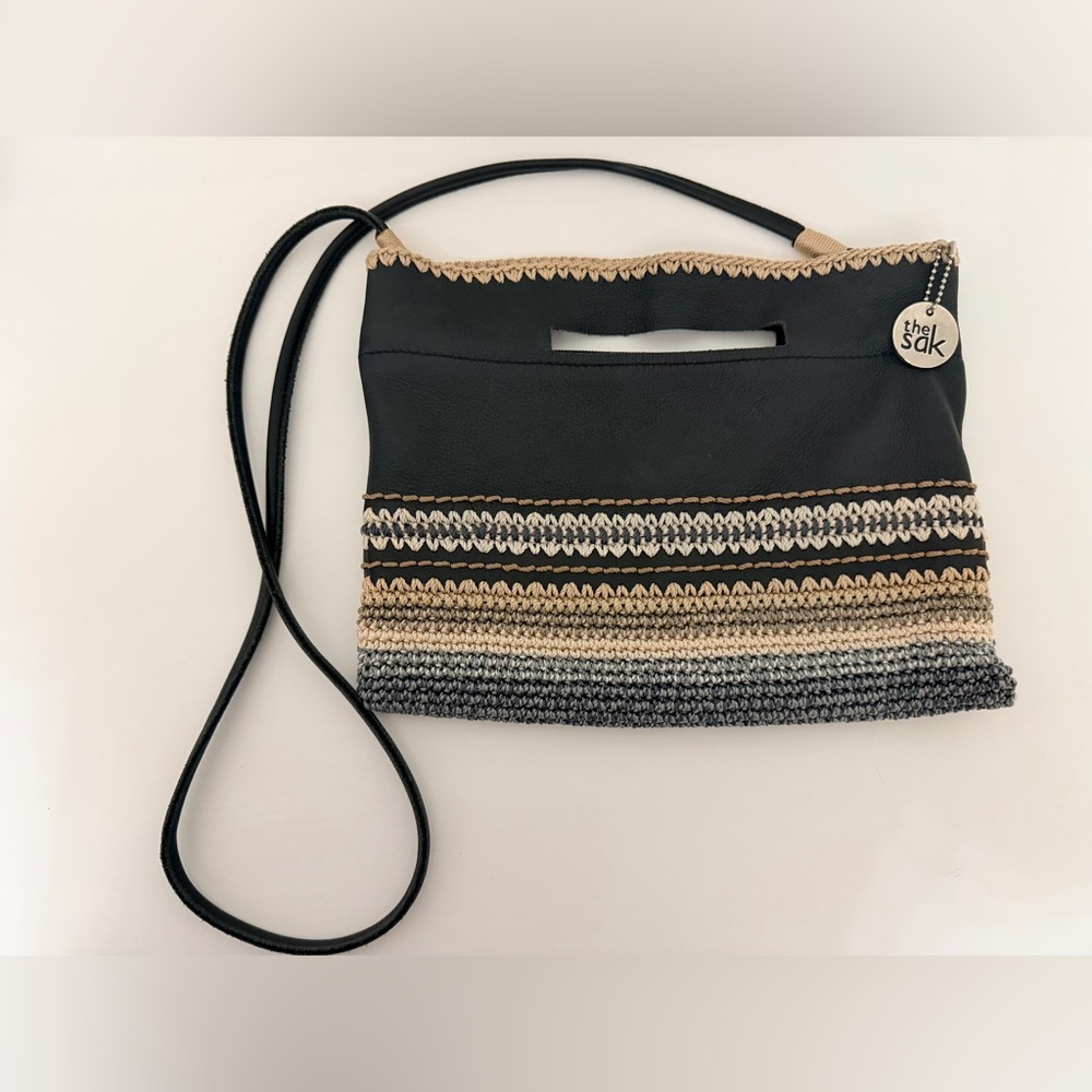 The Sak Black and Tan Striped Leather Crossbody Bag